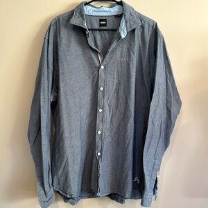 BOSS Button Down Shirt Regular Fit Size 3XL Classic Sleek Charcoal/Blue Workwear